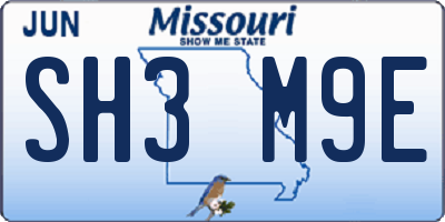 MO license plate SH3M9E