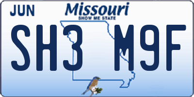 MO license plate SH3M9F