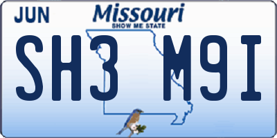 MO license plate SH3M9I