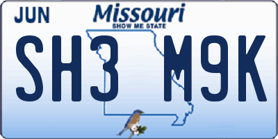 MO license plate SH3M9K