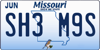 MO license plate SH3M9S