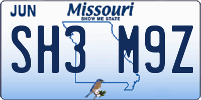 MO license plate SH3M9Z