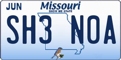 MO license plate SH3N0A