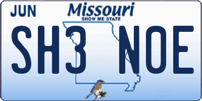 MO license plate SH3N0E