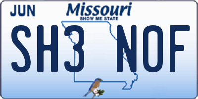 MO license plate SH3N0F