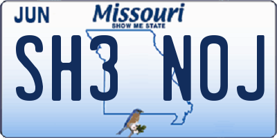 MO license plate SH3N0J
