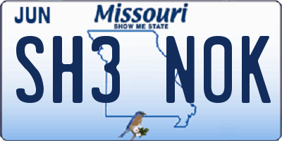 MO license plate SH3N0K