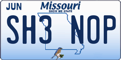 MO license plate SH3N0P