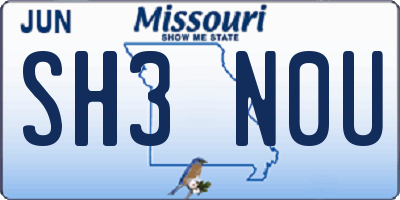 MO license plate SH3N0U