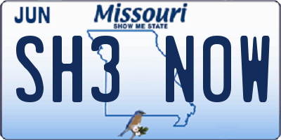 MO license plate SH3N0W