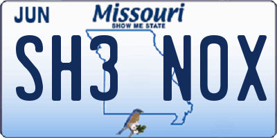 MO license plate SH3N0X
