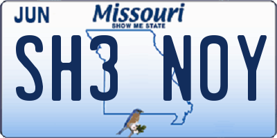 MO license plate SH3N0Y