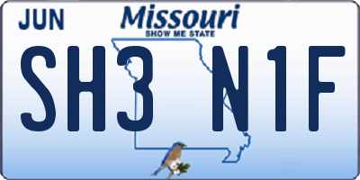 MO license plate SH3N1F
