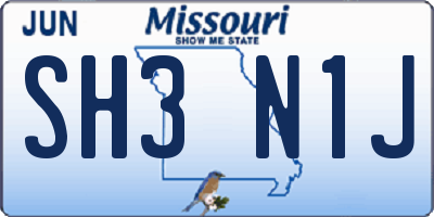 MO license plate SH3N1J