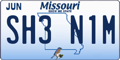 MO license plate SH3N1M