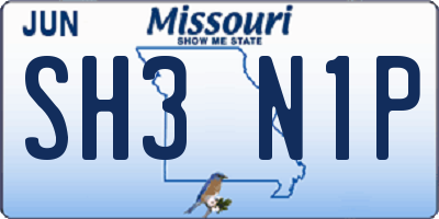 MO license plate SH3N1P