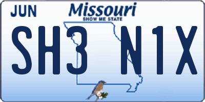 MO license plate SH3N1X