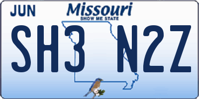 MO license plate SH3N2Z