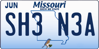 MO license plate SH3N3A