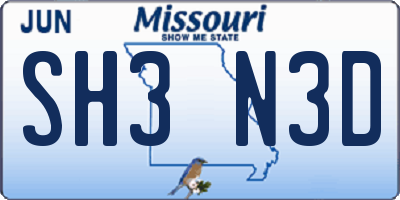 MO license plate SH3N3D