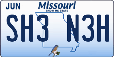 MO license plate SH3N3H