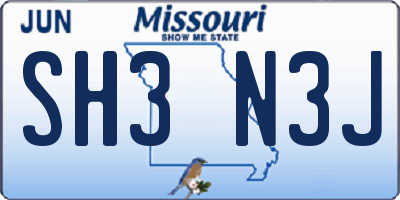 MO license plate SH3N3J