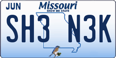MO license plate SH3N3K