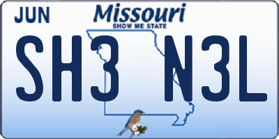 MO license plate SH3N3L