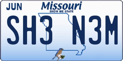 MO license plate SH3N3M