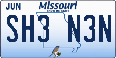 MO license plate SH3N3N