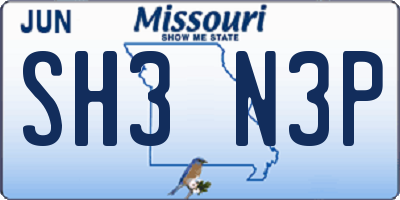 MO license plate SH3N3P