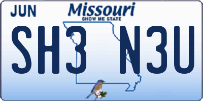MO license plate SH3N3U