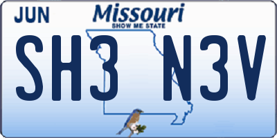 MO license plate SH3N3V