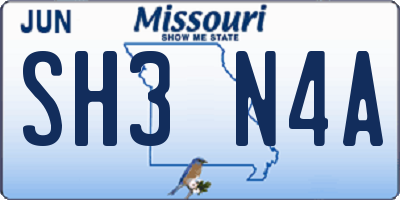 MO license plate SH3N4A