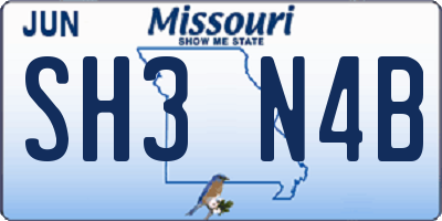 MO license plate SH3N4B