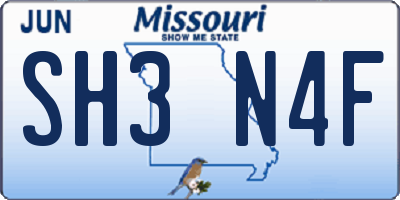 MO license plate SH3N4F