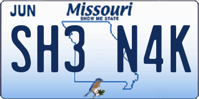 MO license plate SH3N4K