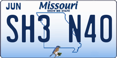 MO license plate SH3N4O
