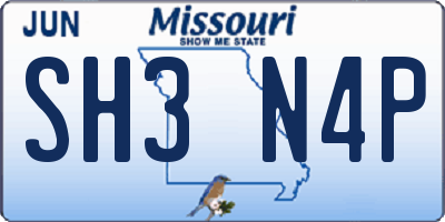 MO license plate SH3N4P