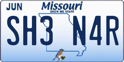 MO license plate SH3N4R