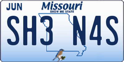 MO license plate SH3N4S