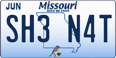 MO license plate SH3N4T