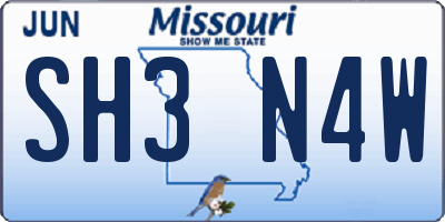 MO license plate SH3N4W