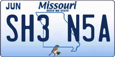 MO license plate SH3N5A