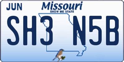 MO license plate SH3N5B