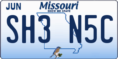 MO license plate SH3N5C