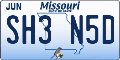 MO license plate SH3N5D