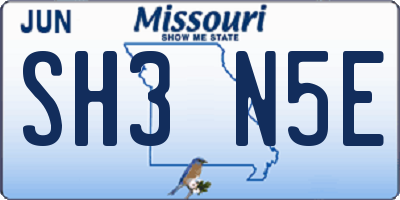 MO license plate SH3N5E