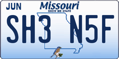 MO license plate SH3N5F