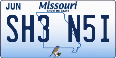 MO license plate SH3N5I